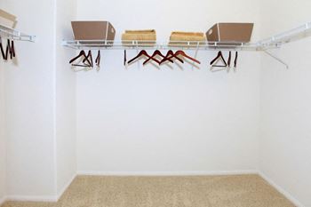 a closet with shoe racks and cardboard boxes on it at The Vines at Riverpark, LLC, Oxnard, 93036